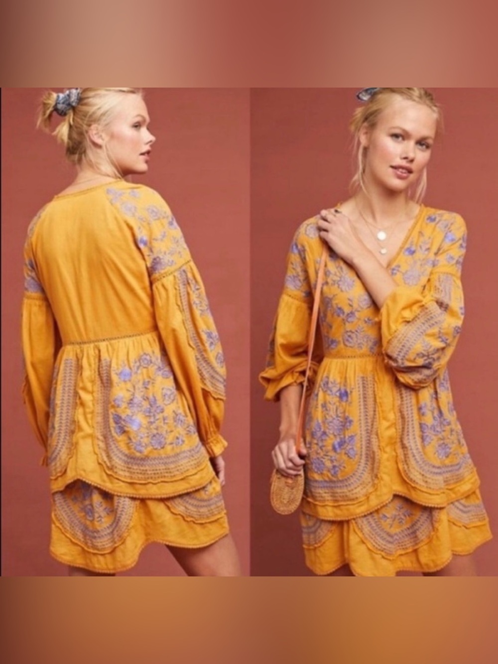 Anthropologie Meadow Rue "Lisette" Dress
Size XS yellow hippie boho